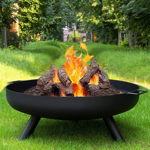 Image of 23" Large Round Steel Fire Pit Garden Patio Camping Heater Burner Bowl BBQ Gril
