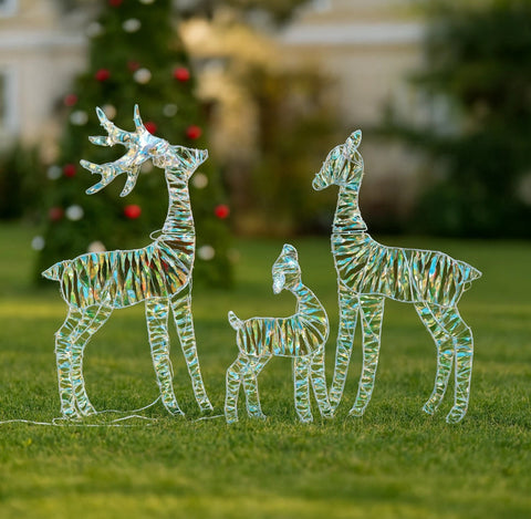 Image of 2D Set of 3 Lighted Christmas Reindeer Family Set Outdoor Decorations