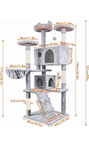 Image of Large Cat Tree Tower Scratching Post 151cm- GREY