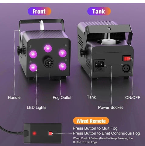 Image of 500W Party Smoke Machine with RGB LED Light Wireless Remote DJ Disco Fog Machine