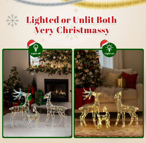 Image of 2D Set of 3 Lighted Christmas Reindeer Family Set Outdoor Decorations