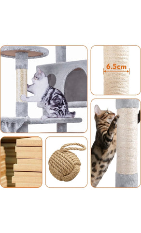 Image of Large Cat Tree Tower Scratching Post 151cm- GREY