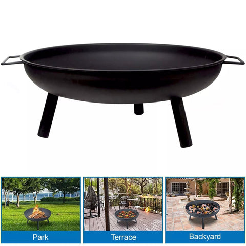 Image of 23" Large Round Steel Fire Pit Garden Patio Camping Heater Burner Bowl BBQ Gril