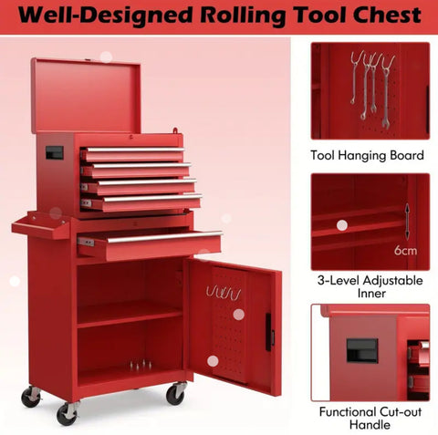 Image of 5-Drawer Rolling Tool Chest High Capacity Tool Storage Cabinet