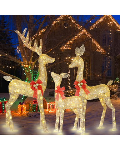 Image of Christmas Decoration Deer 3 Piece, Light up Christmas Decor Reindeer Family Set