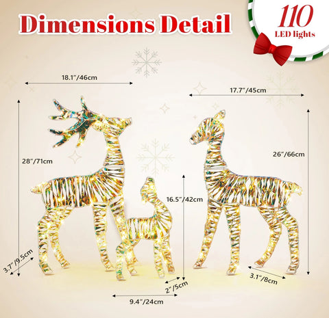 Image of 2D Set of 3 Lighted Christmas Reindeer Family Set Outdoor Decorations