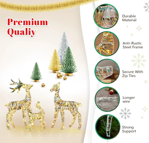 Image of 2D Set of 3 Lighted Christmas Reindeer Family Set Outdoor Decorations
