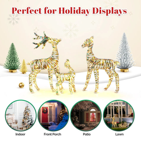 Image of 2D Set of 3 Lighted Christmas Reindeer Family Set Outdoor Decorations