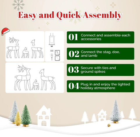 Image of 2D Set of 3 Lighted Christmas Reindeer Family Set Outdoor Decorations