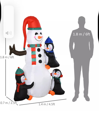 Image of 6ft Inflatable Christmas Decoration Snowman Three Penguins LED Lighted Outdoor