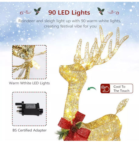 Image of Christmas Reindeer Light Up Decoration Warm White LED Garden 130cm Large
