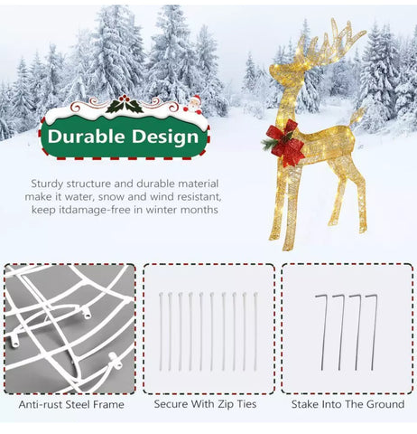 Image of Christmas Reindeer Light Up Decoration Warm White LED Garden 130cm Large