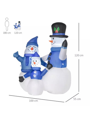 Image of Inflatable Snowman Family Christmas 4FT Blow Up LED Lights Xmas Decor HOMCOM