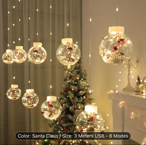 Image of Warm & Festive USB-Powered LED Curtain Lights: Santa & Snowman Designs with Yellow Blinking Effect