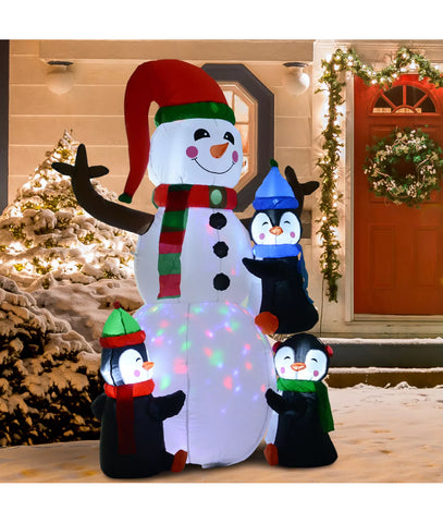 Image of 6ft Inflatable Christmas Decoration Snowman Three Penguins LED Lighted Outdoor