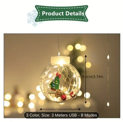 Image of Warm & Festive USB-Powered LED Curtain Lights: Santa & Snowman Designs with Yellow Blinking Effect