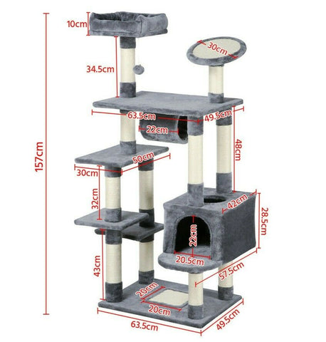 Image of Large 157 cm CatTree Climbing Tower Kitten Scratcher Scratching Post Activity Centre