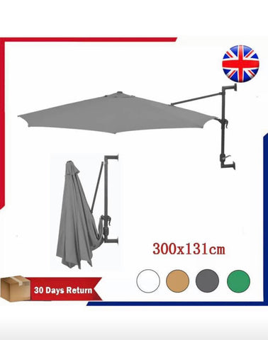 Image of Wall Mounted Parasol Outdoor Patio Umbrella Sun Shade 3m 9.8ft