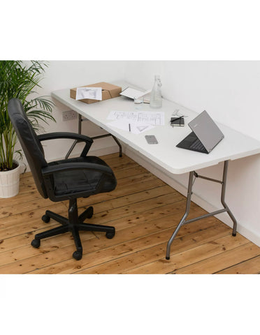 Image of HEAVY DUTY Black / White 1.8M FOLDING TABLE 6FT FOOT CATERING CAMPING MARKET BBQ