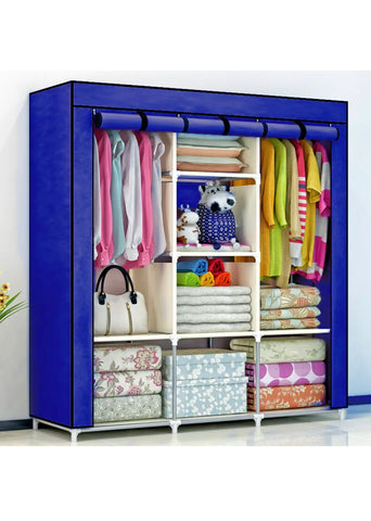 Image of LARGE FABRIC CANVAS WARDROBE HANGING RAIL SHELVING STORAGE CUPBOARD I