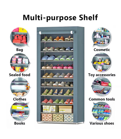Image of Shoe Rack Storage Organiser Cabinet Stand Dustproof 27 Pairs 10 Tier Shoes