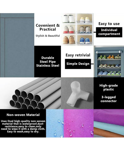 Image of Shoe Rack Storage Organiser Cabinet Stand Dustproof 27 Pairs 10 Tier Shoes