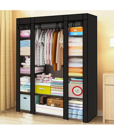 Image of LARGE FABRIC CANVAS WARDROBE HANGING RAIL SHELVING STORAGE CUPBOARD I