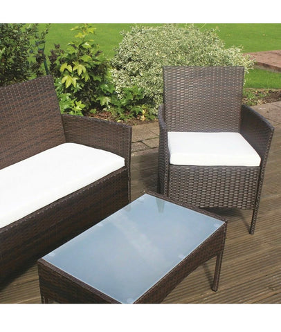 Image of 4 SEATER GARDEN PATIO BROWN RATTAN SET FURNITURE SOFA