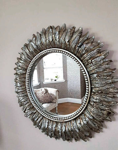 Image of 40cm Round Feather Wall Mirror Gold