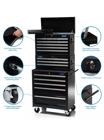 Image of HEAVY DUTY PROFESSIONAL 17 DRAWER TOOL CHEST, MIDDLE & CABINET