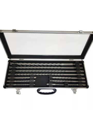 Image of 11 PIECE SDS+ DRILL BIT SET IN ALUMINIUM CASE STEEL TIP SELF FEEDING AUGER BITS