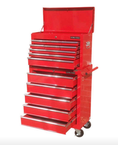 Image of PRO TOOL BOX CHEST ROLLER CABINET STEEL 16 DRAWERS GLOSS BLACK / RED / BLUE