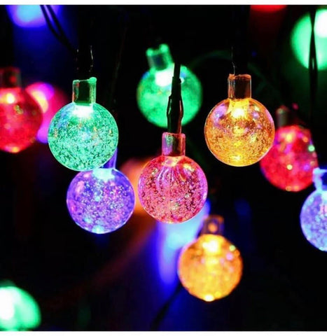 Image of 30 LED Solar Powered Garden Party String Fairy Lights Crystal Ball Various Colours