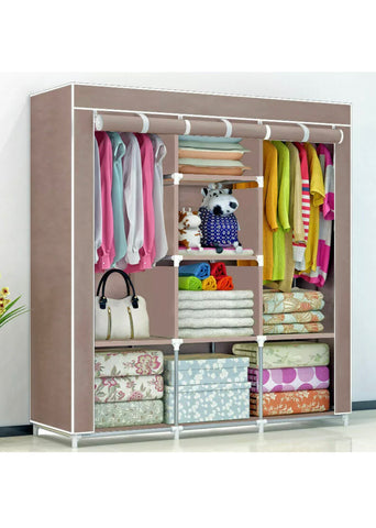 Image of LARGE FABRIC CANVAS WARDROBE HANGING RAIL SHELVING STORAGE CUPBOARD I