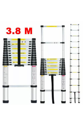 Image of 3.8M Portable Heavy Duty Multi-Purpose Aluminium Telescopic Ladder Extendable EN131