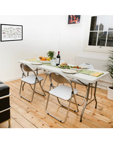 Image of HEAVY DUTY Black / White 1.8M FOLDING TABLE 6FT FOOT CATERING CAMPING MARKET BBQ