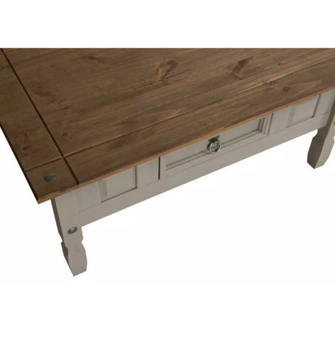 Image of Solid Pine Wood Coffee Table Grey Wax 1 Drawer