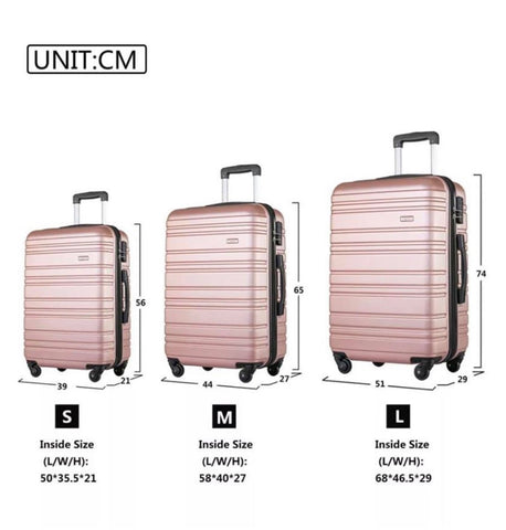 Image of Rose Gold Hard Suitcase Luggage Set of 3 Trolley Case