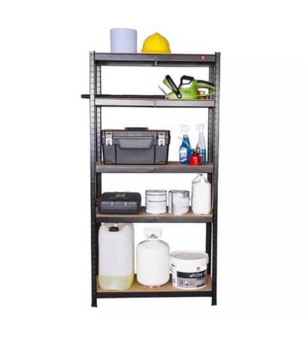 Image of Heavy Duty Black Metal Garage Shelving Racking Unit Storage Rack 180 x 90 x 40cm