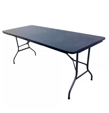 Image of HEAVY DUTY Black / White 1.8M FOLDING TABLE 6FT FOOT CATERING CAMPING MARKET BBQ