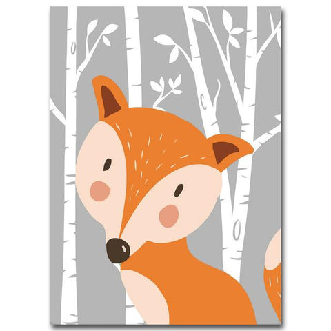 Image of Rabbit Fox Bear Animal Nursery Posters and Prints Wall Art Canvas Painting Decorative Picture Nordic Style Kids Decoration - Free Productz