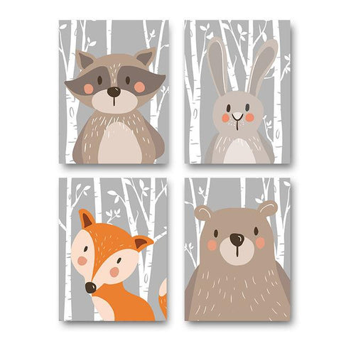 Image of Rabbit Fox Bear Animal Nursery Posters and Prints Wall Art Canvas Painting Decorative Picture Nordic Style Kids Decoration - Free Productz