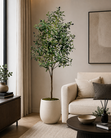 Image of 6FT Artificial Faux Olive Tree with Realistic Leaves Olive Fruits Natural Trunk