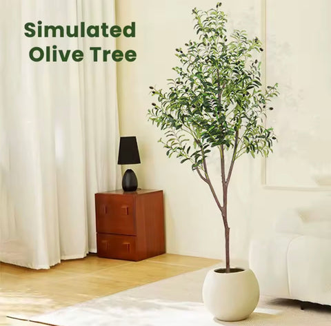 Image of 6FT Artificial Faux Olive Tree with Realistic Leaves Olive Fruits Natural Trunk