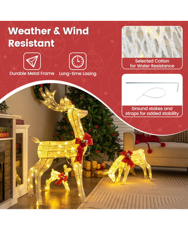 Image of Large Set of 3 LED Christmas Reindeer Family