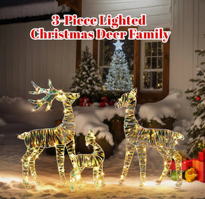 2D Set of 3 Lighted Christmas Reindeer Family Set Outdoor Decorations