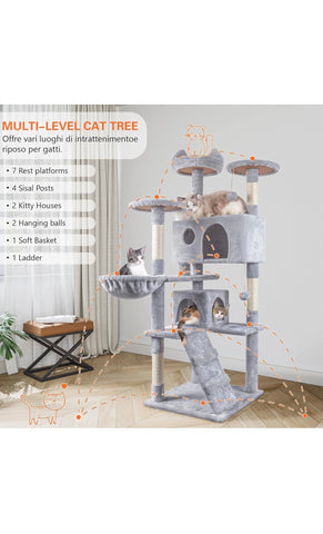 Image of Large Cat Tree Tower Scratching Post 151cm- GREY