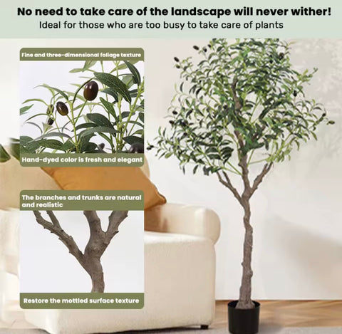 Image of 6FT Artificial Faux Olive Tree with Realistic Leaves Olive Fruits Natural Trunk