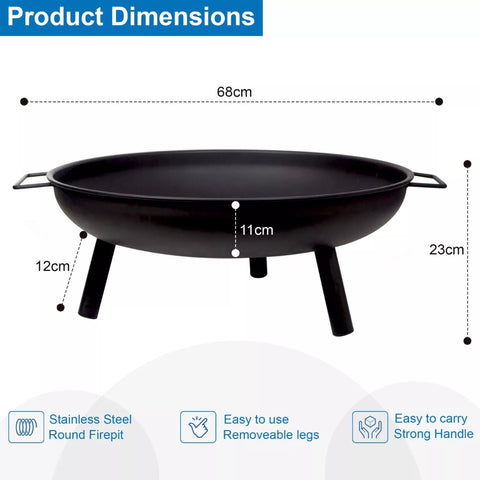 Image of 23" Large Round Steel Fire Pit Garden Patio Camping Heater Burner Bowl BBQ Gril