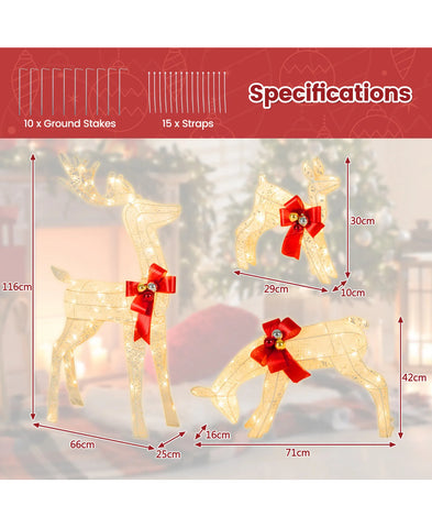 Image of Large Set of 3 LED Christmas Reindeer Family